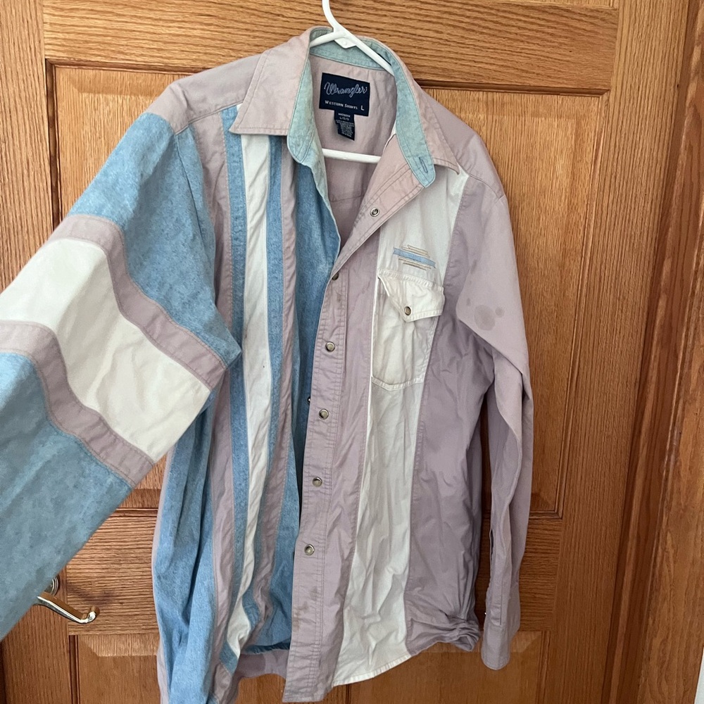 Wrangler vintage cotton 3 tone , pearl snap Western shirt - Picture 2 of 6